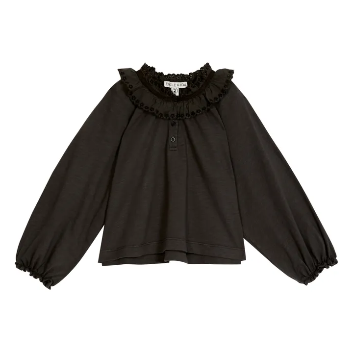 Emile et Ida Blouse Coton Bio Flamé Brodée | Gris anthracite