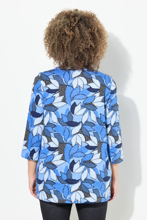 Shirt, Blätter, A-Linie, V-Ausschnitt, 3/4-Arm