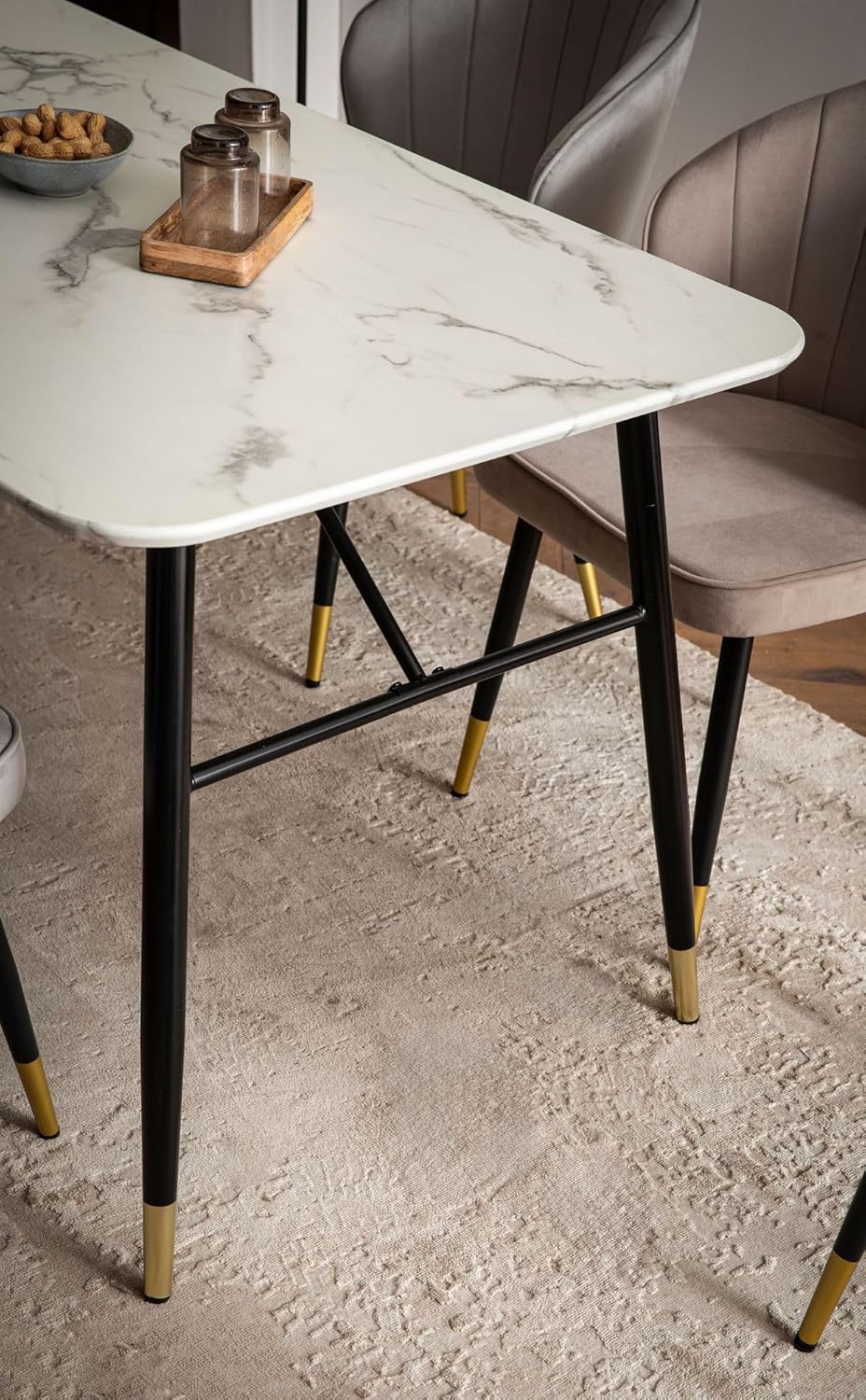 FineBuy Esszimmertisch 120x60x76 cm Esstisch Weiß in Marmor-Optik Modern, Küchentisch Klein, Speisetisch Rechteckig, Tisch Esszimmer mit Metallbeinen