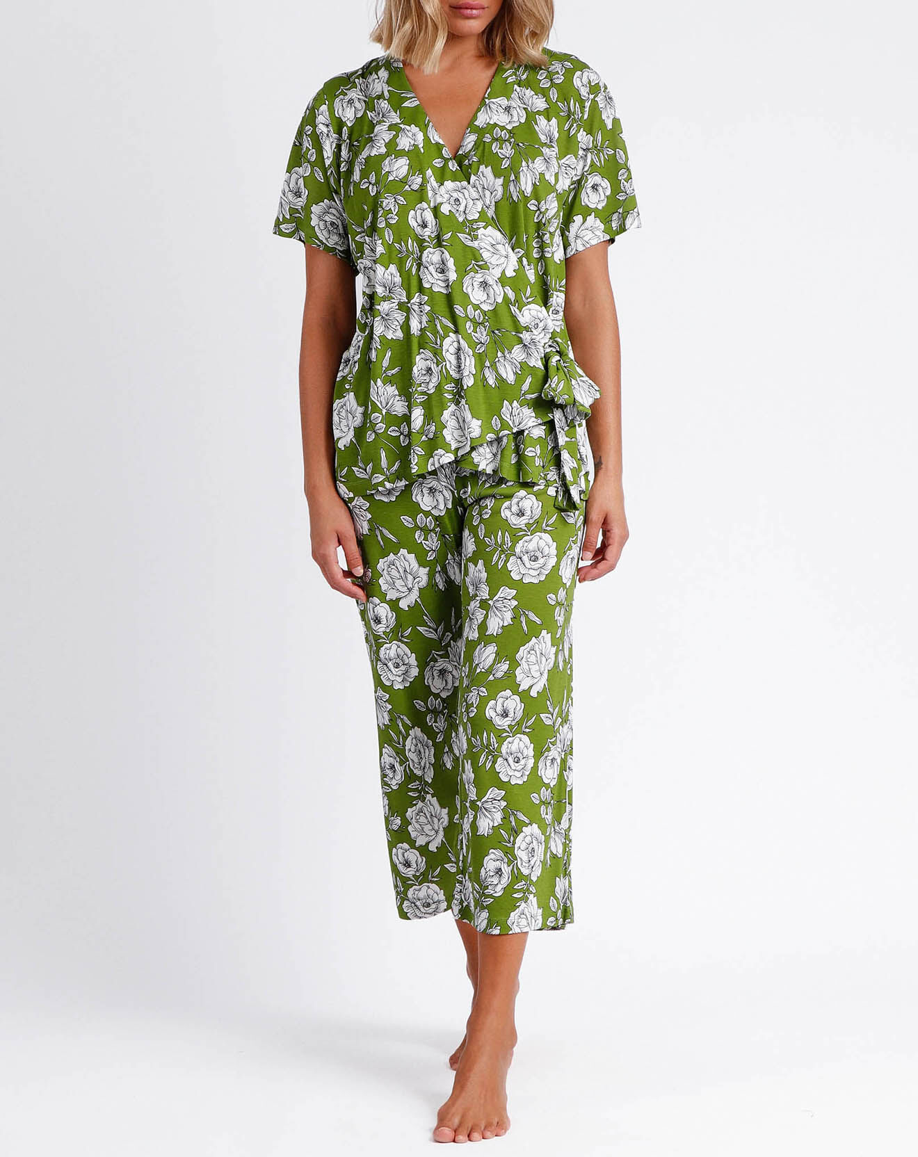 Admas Pyjama Palazzo Navy Flowers vert