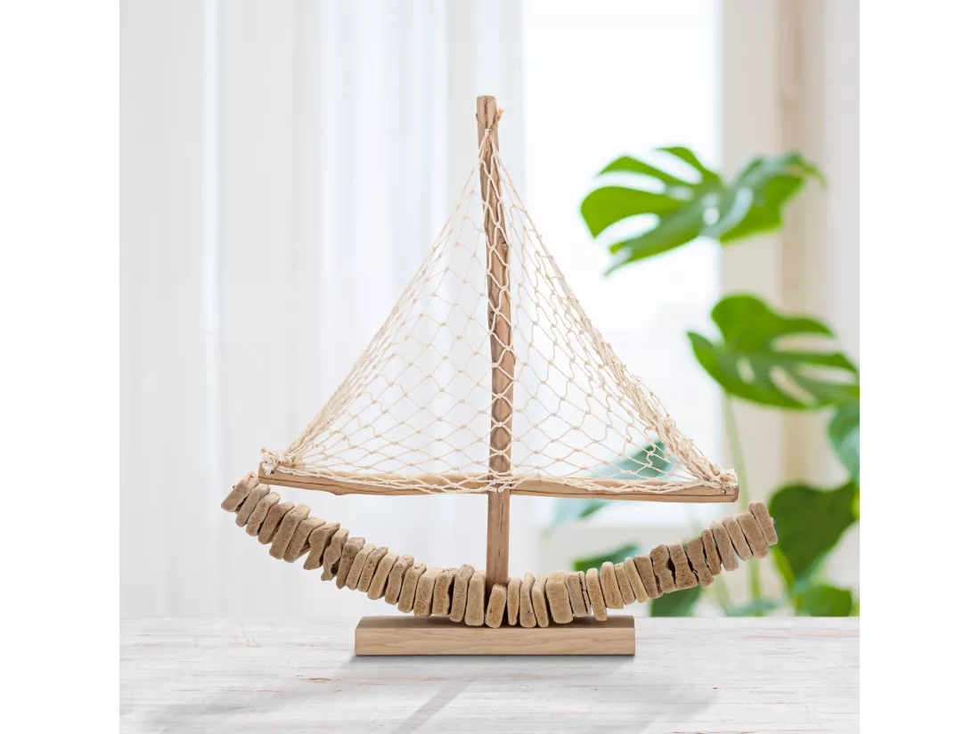Bateau en bois marron 45x7x45 cm