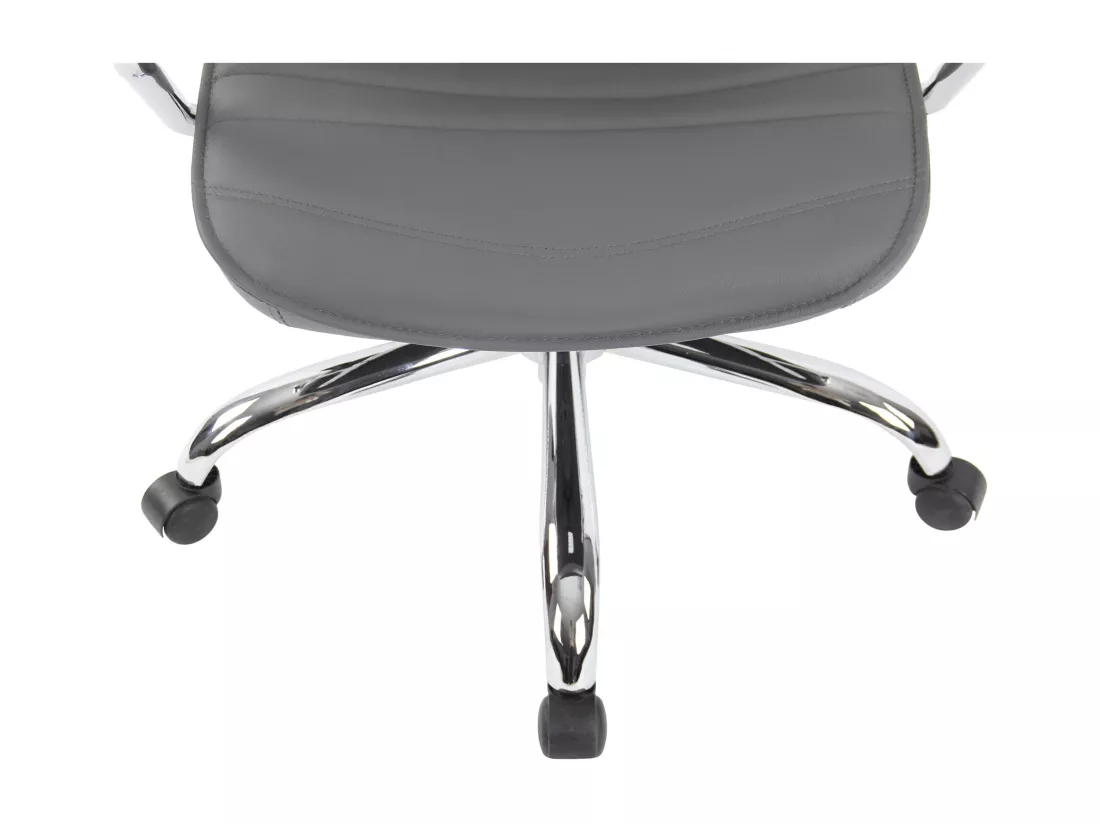 Chaise de bureau - Véritable cuir & Métal chromé - Gris - Rako