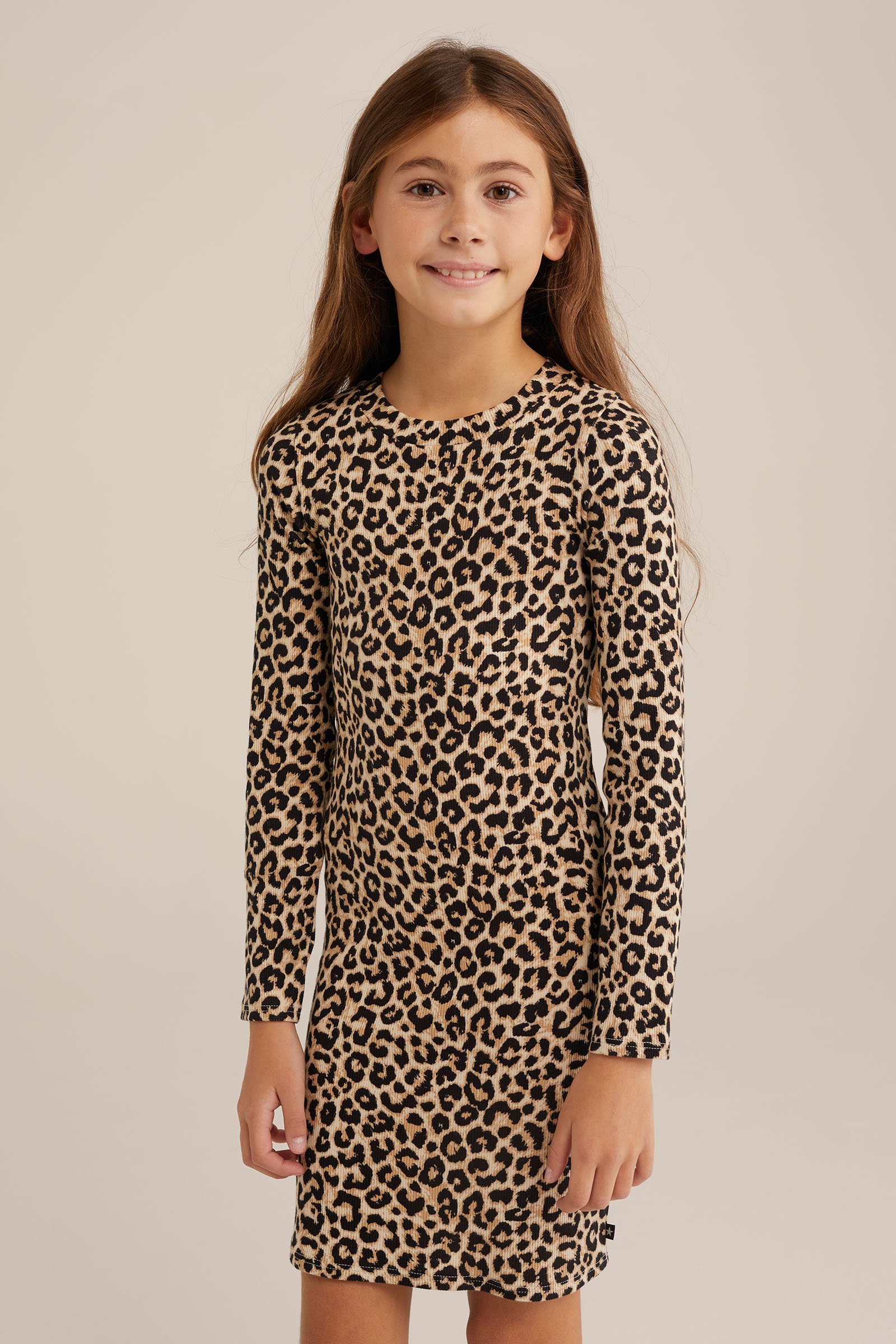 Meisjes jurk met dessin WE Fashion Beige