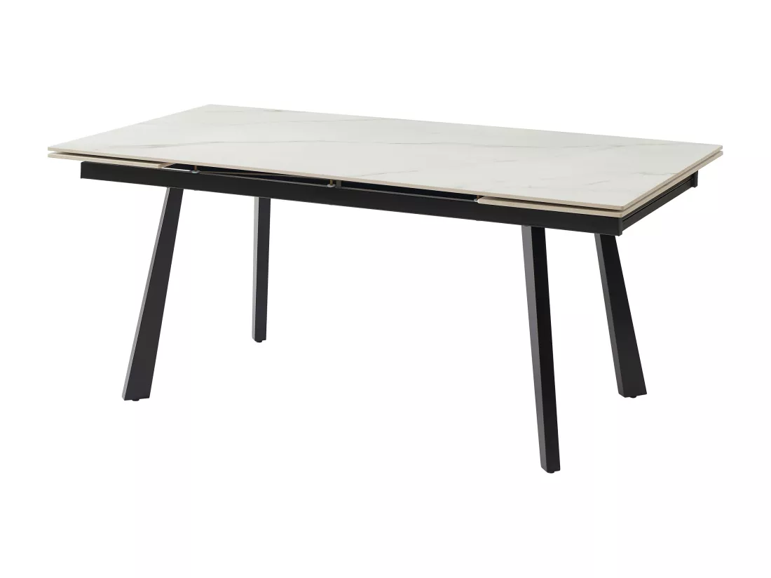 Table à manger extensible 6 à 10 personnes en céramique et métal - Effet marbre blanc et noir - MARVENA