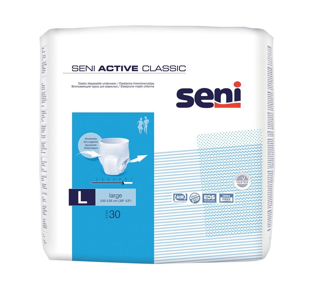 Seni Active Classic Einweghosen<br>30 Stück, Beutel, L, atmungsaktiv Hüftumfang 100-135cm 5.5 Tropfen