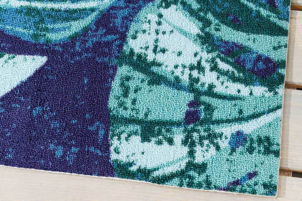 In- und Outdoor Teppich LEAF 180x120cm blau grün Blatt-Design Läufer wetterfest