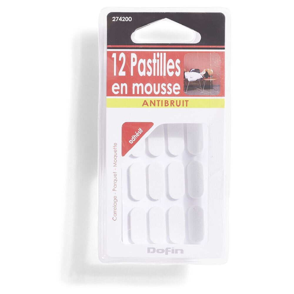 Lot de 12 pastilles antibruit en mousse adhésive blanc
