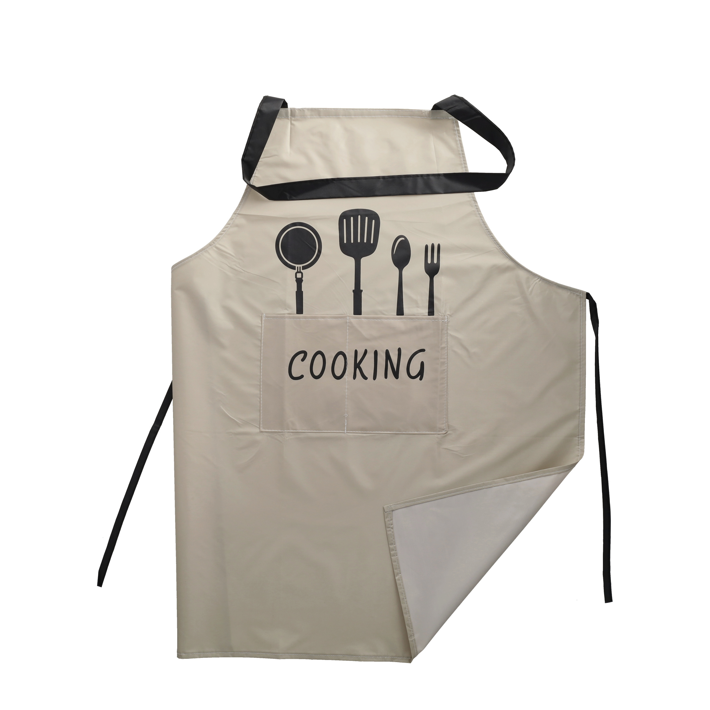 (90x60cm) Stylische Kochschürze Wasserabweisende BBQ Grillschürze Koch Umhang mit Bauchtasche   Rückenschnürung - Weiss
