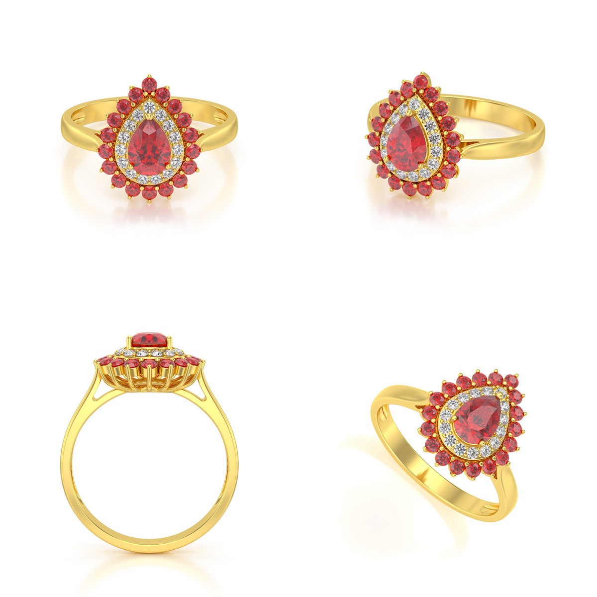 Bague ADEN Or 585 Jaune Rubis et diamants 3.15grs
