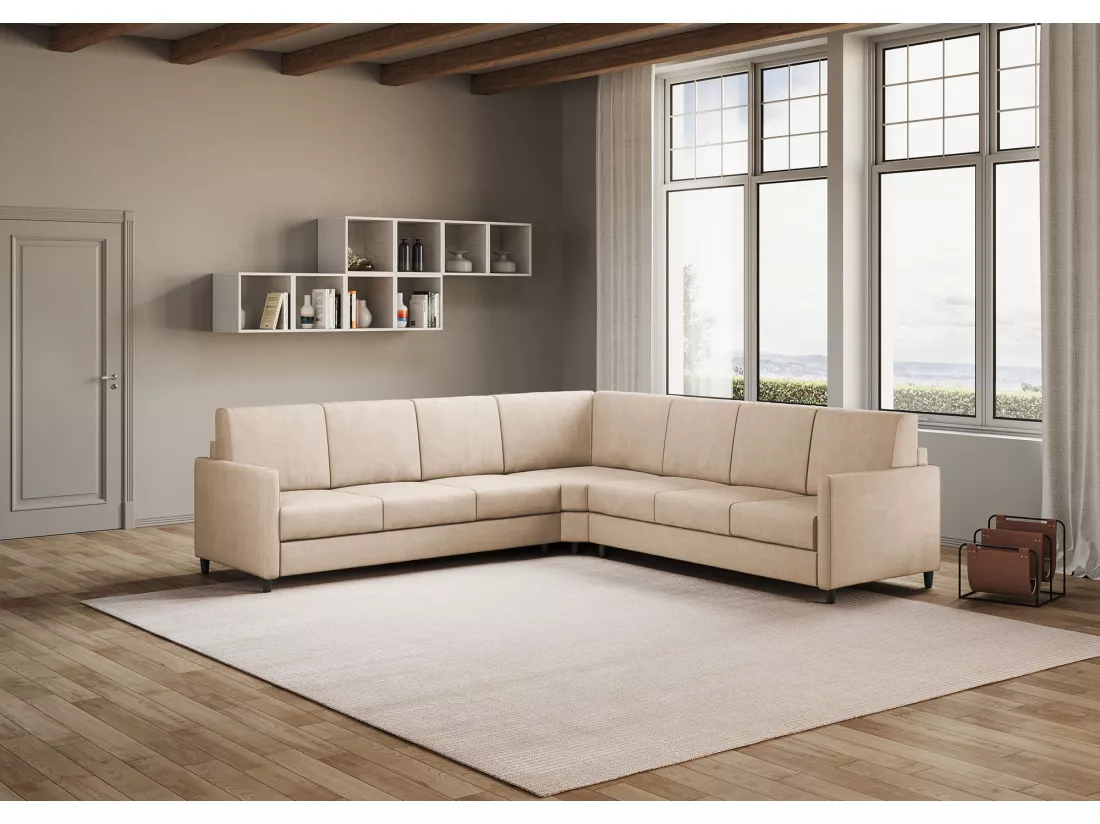 Canapé d'angle moderne italien tissu beige Korane - 5 tailles-Taille 281x281 cm