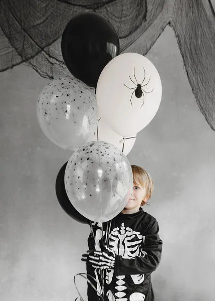 Halloween Ballonnen Zwart Wit Spinnen 30cm 6st