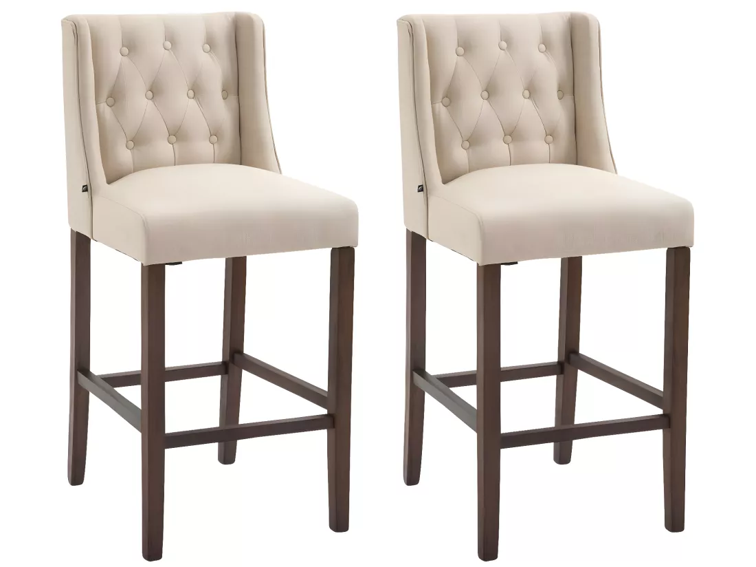Lot de 2 Tabouret de bar - Tissu & Bois - Crème - Cassandra