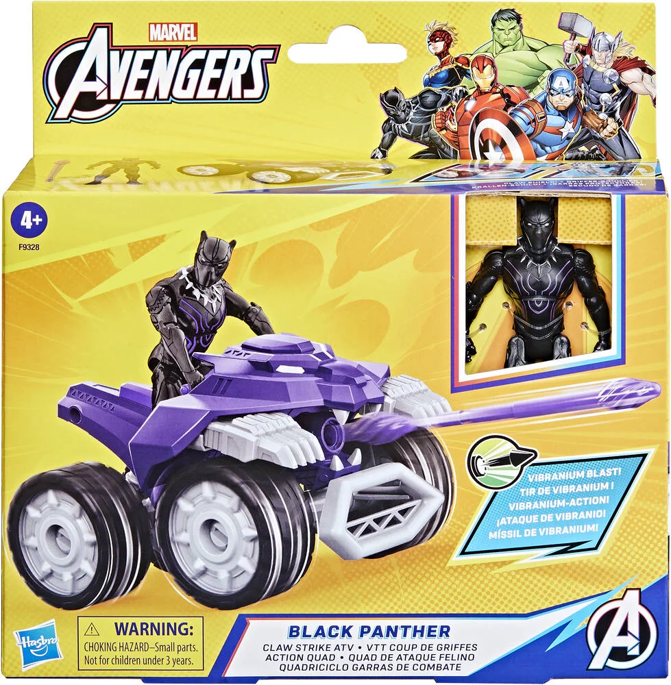 MARVEL - AVENGERS FIGURINE  BLACK PANTHER ET VEHICULE 10 CM