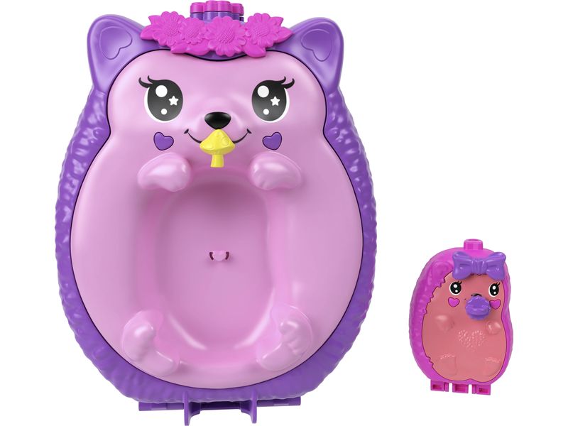 Polly Pocket Spielset Igel-Mama & Baby Schatulle Handtaschen-Spielset mit 2 Puppen & 16 Accessoires inklusive Haustieren