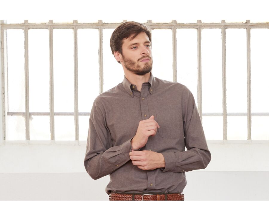 Chemise flanelle taupe - ANDER