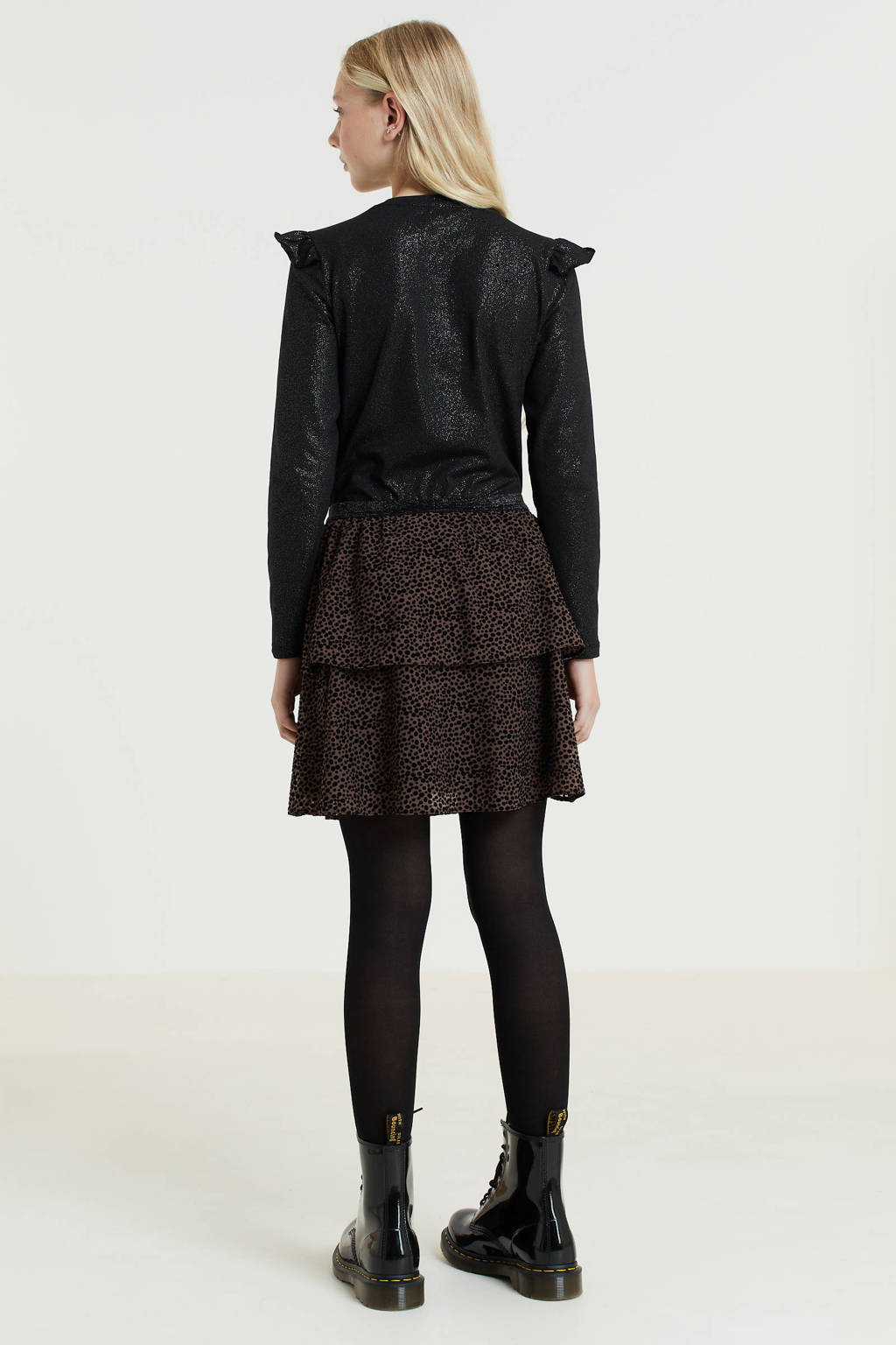 anytime mesh rok met stippenprint bruin/zwart