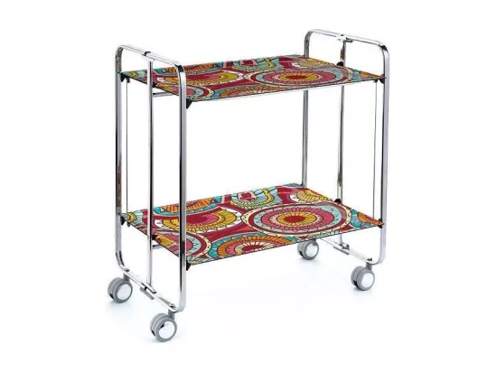 Table roulante pliante BAUHAUS, 2plateaux, châssis chromé