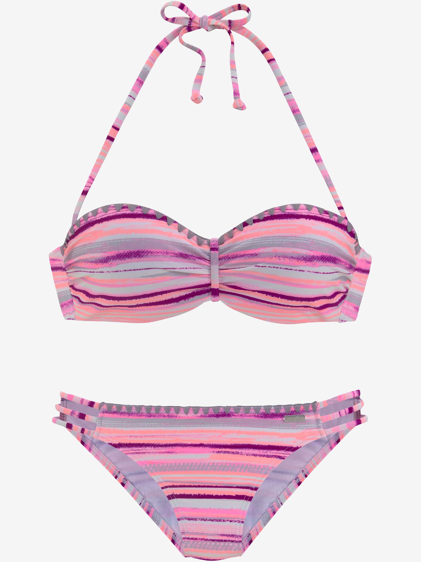 Maillot de bain bandeau à armatures design rayé coloré