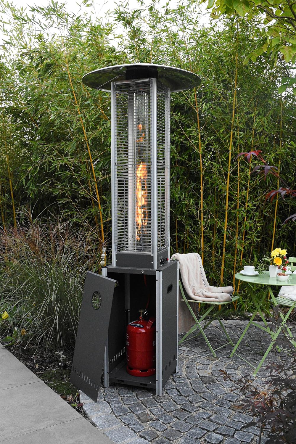 APANA Gasheizer 12,5kW Bellamente Cristal – Gas Heizpilz in Anthrazit mit Transportrollen – Terrassenheizer mit Umkippsicherung & Abschaltautomatik – Outdoor Heizstrahler für Garten & Balkon