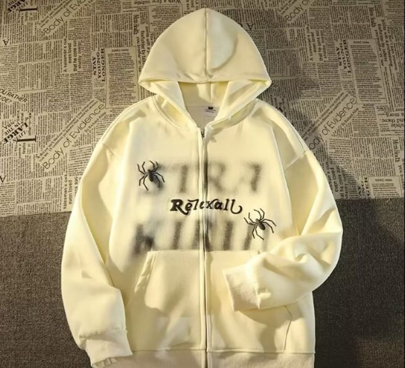Bay Go Mall - Hoodie met rits en spinnenletters