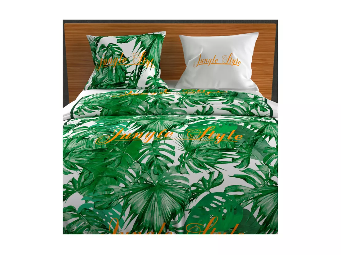 Parure housse de couette en coton 57 Fils/cm2 260x240 cm NOUMEA Vert et Blanc par Soleil d'ocre