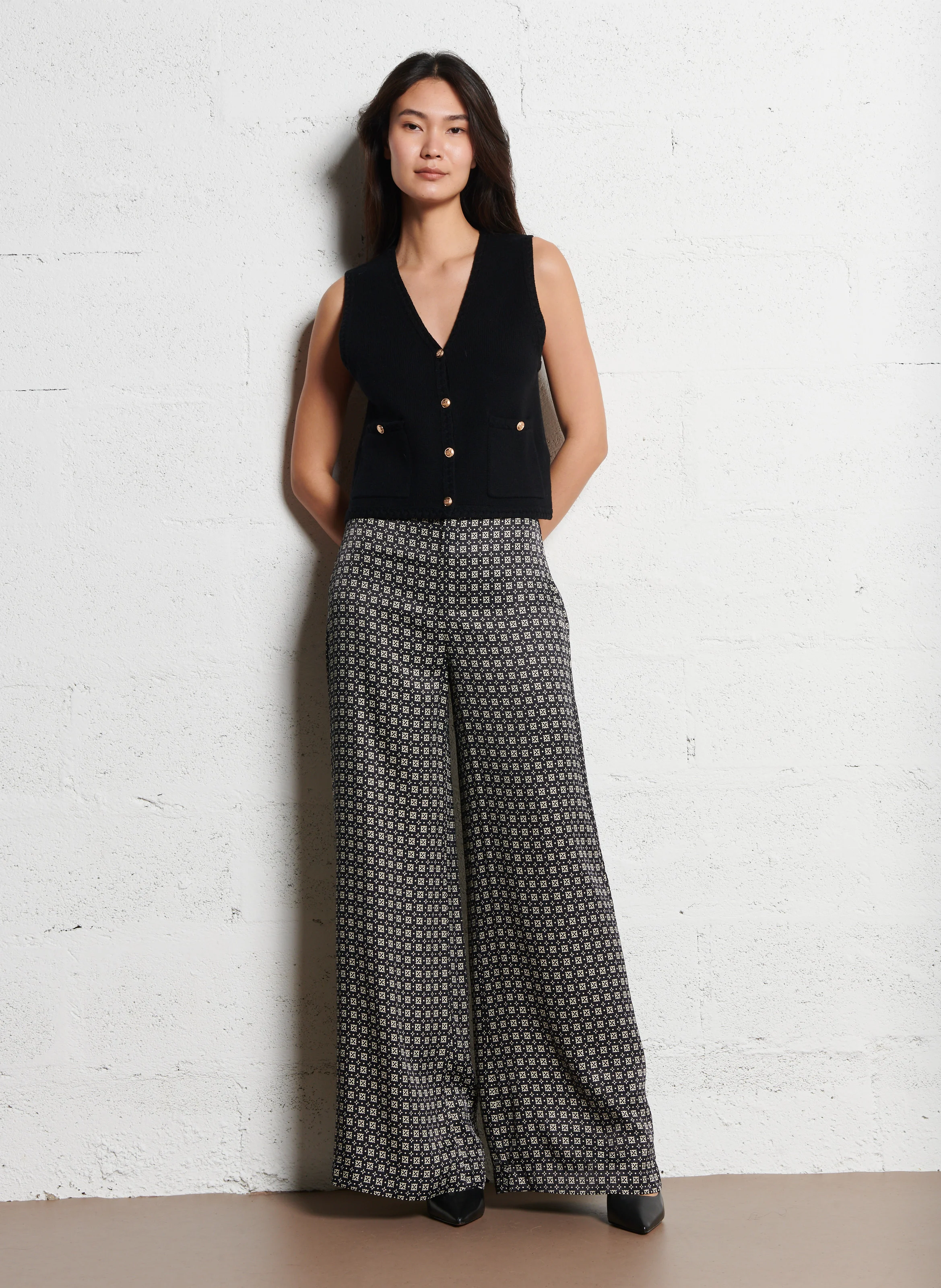 PAULINE - Pantalon large fluide | Noir