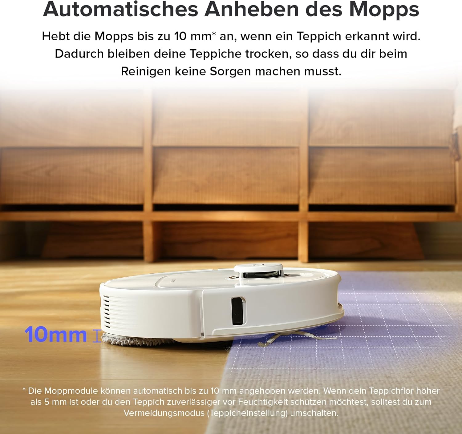 roborock Qrevo Pro Saugroboter mit Wischfunktion&Hebarem Wischmopp, FlexiArm Design Kantenreinigung, 7.000 Pa, 60 °C Heißwasser-Moppwäsche, App-Steuerung (Weiß) (Generalüberholt)
