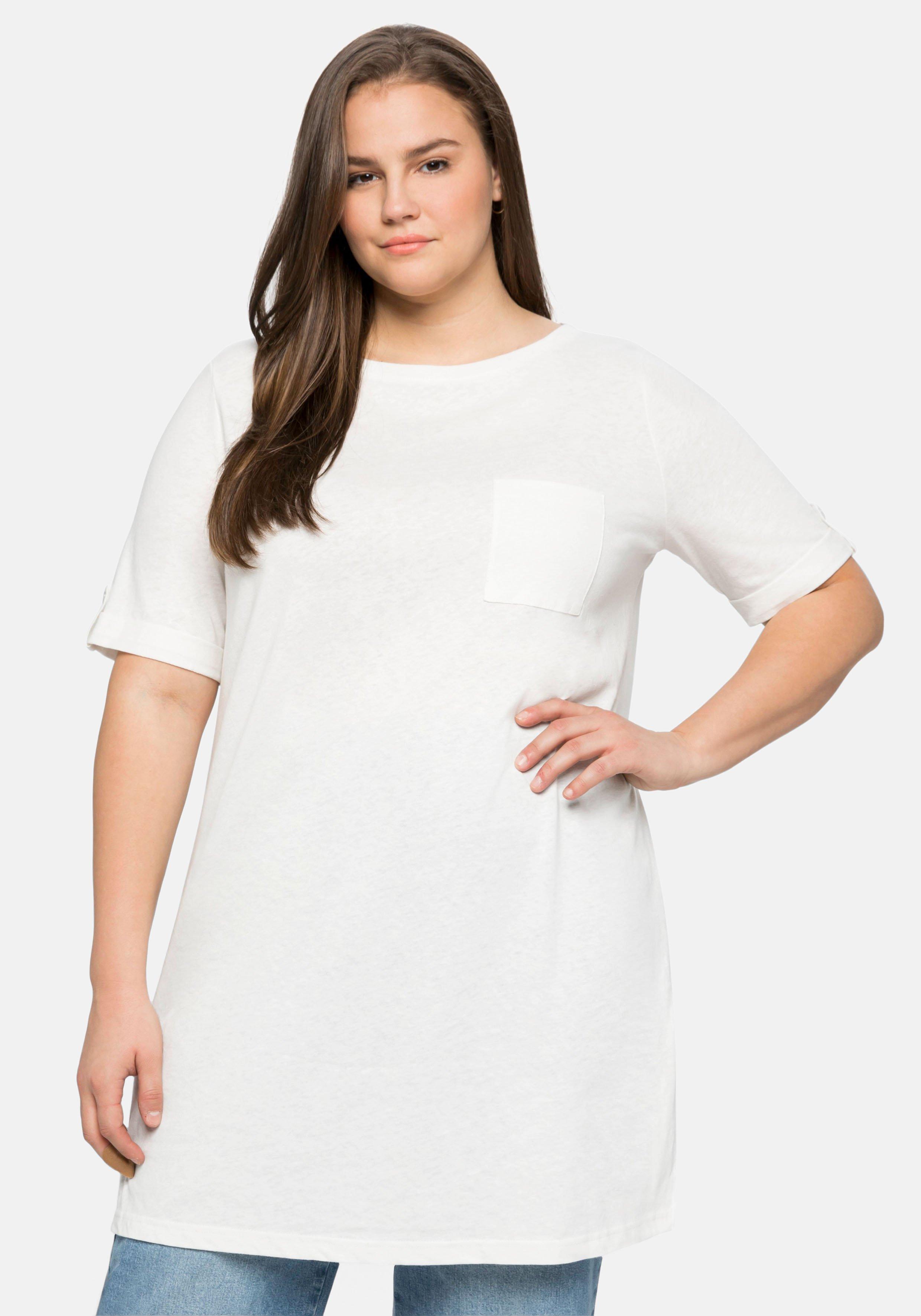 Longshirt im Leinenmix, hohe Seitenschlitze