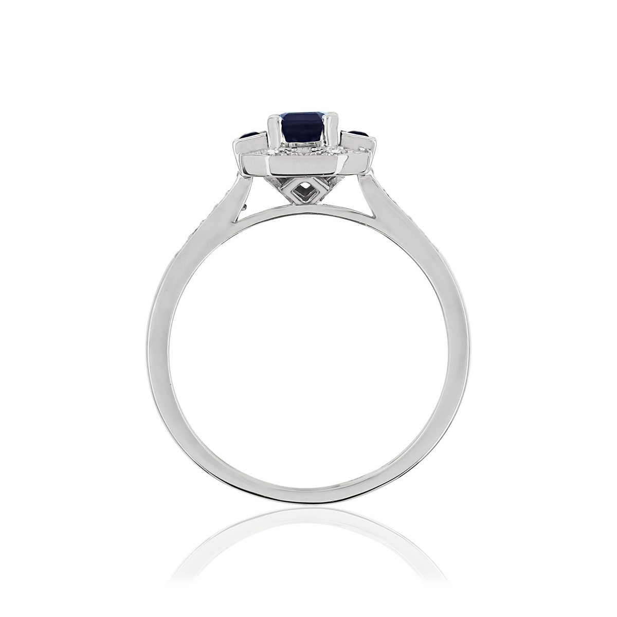 Bague or blanc 750 saphirs rectangulaires et diamants