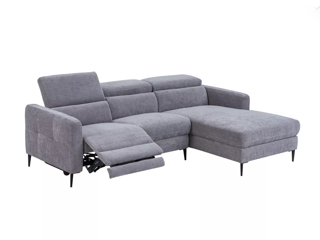 Canapé d'angle droit relax électrique en tissu gris FUSETA