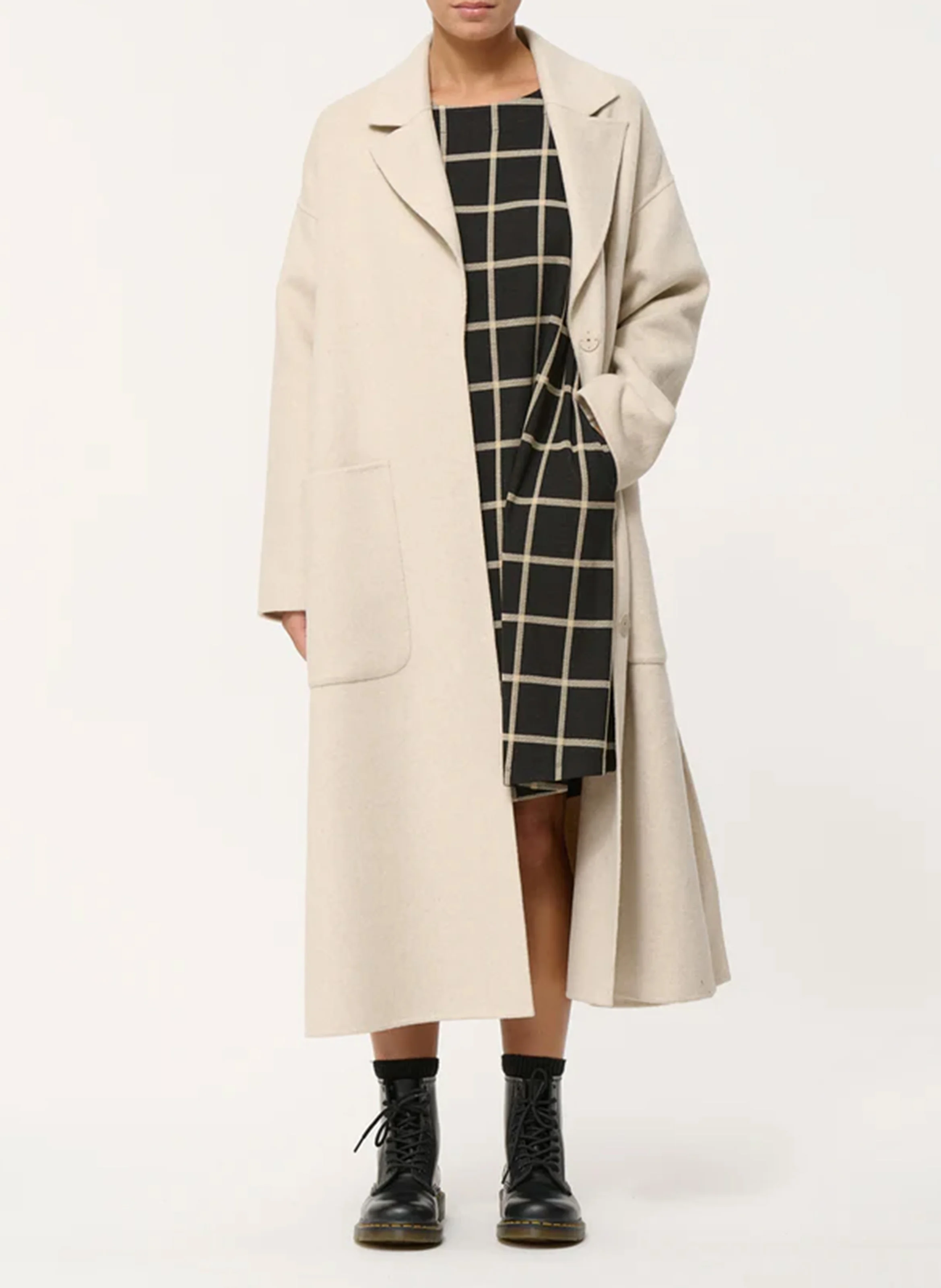 Robe midi col rond à carreaux| Noir