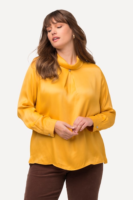 Bluse, Satin, Umlegekragen, Zierfalte, Langarm
