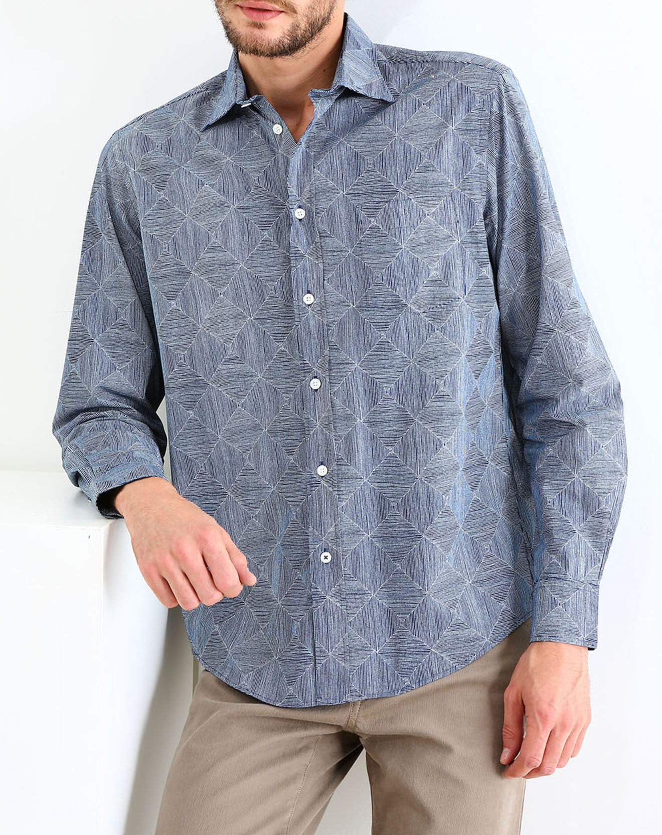 Hartford Chemise regular Dane imprimé bleu/blanc