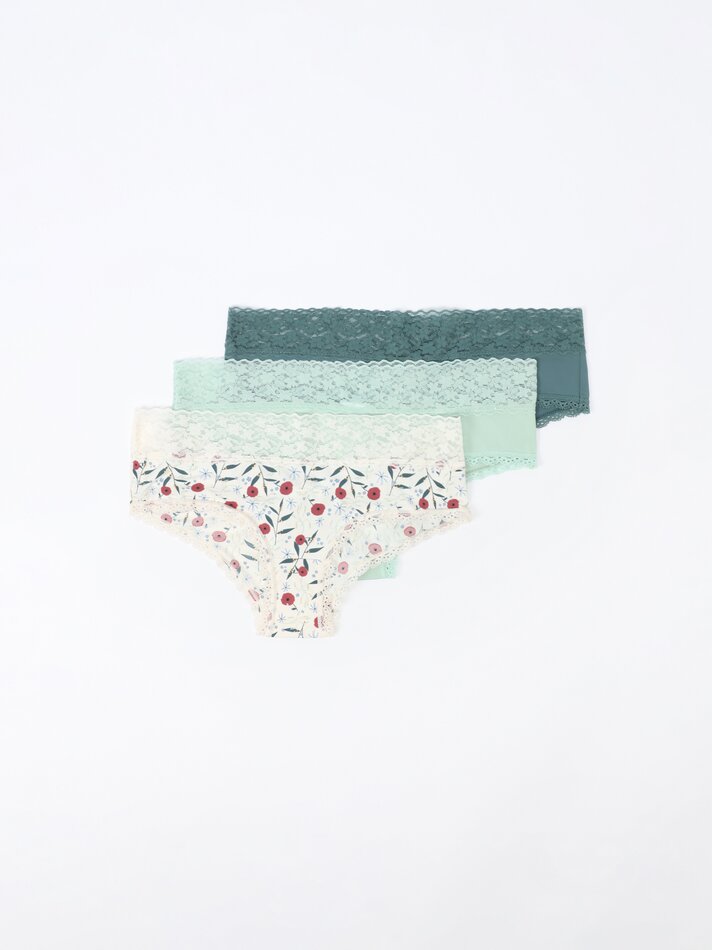 Conjunto com 3 calcinhas hipster combinando - Verde