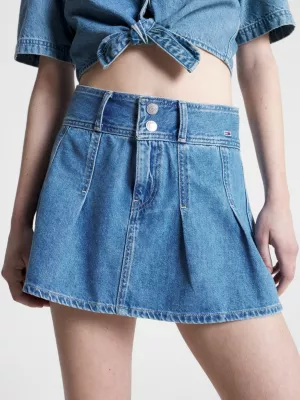 Minissaia plissada em jeans reciclado
