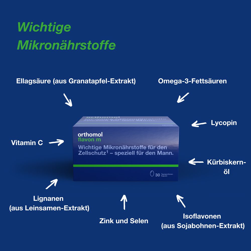 Orthomol Flavon m - Mikronährstoffe für Männer - Zellschutz mit Vitaminen, Selen, Zink, Omega-3-Fettsäure und Folsäure - Kapseln