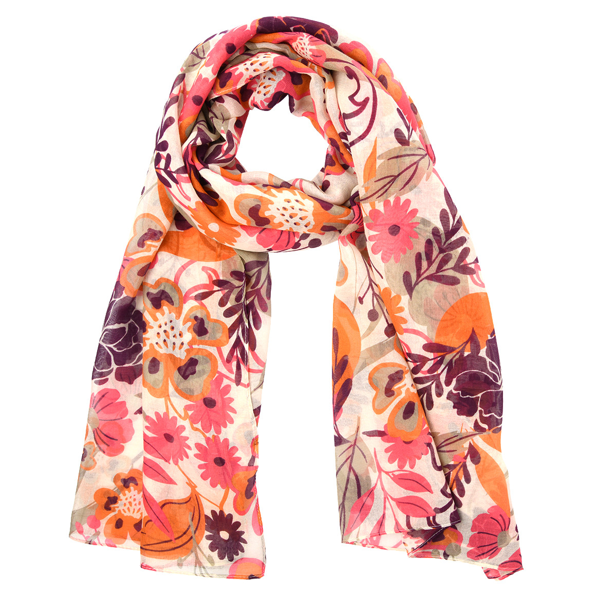 Gina Benotti Damen Tuch mit Blumen-Muster pink / orange / beige