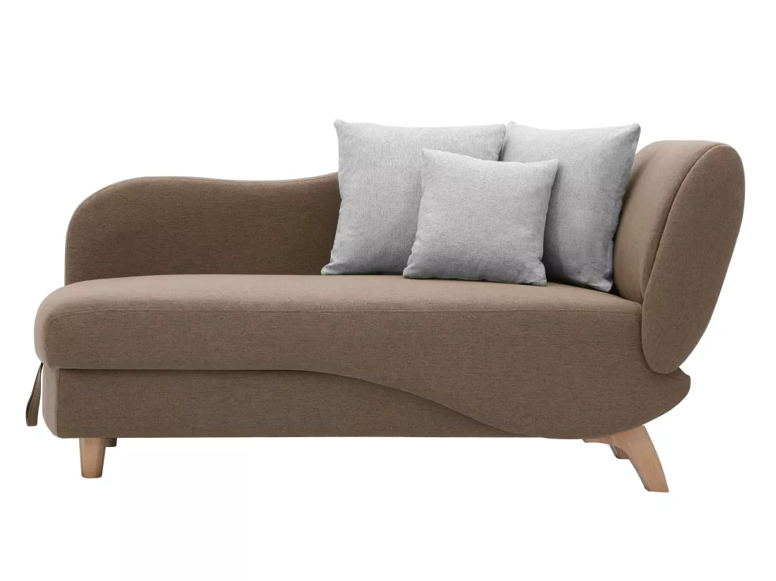 Méridienne gauche convertible en tissu marron avec coffre de rangement PENELOPE