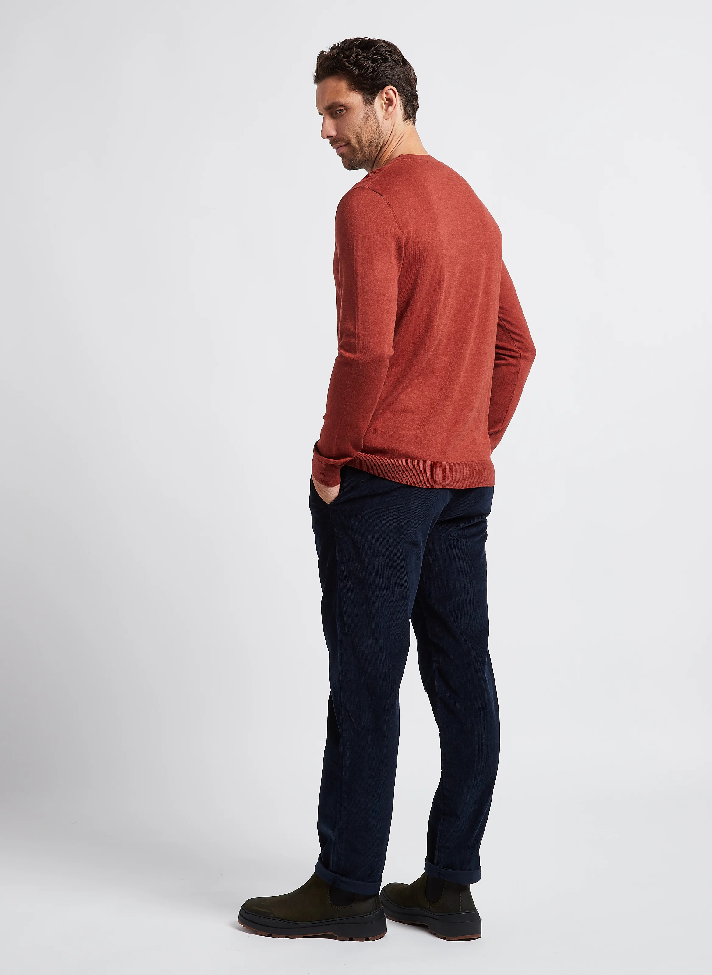 Pantalon droit en velours de coton bio mélangé | Bleu