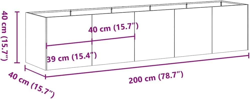 vidaXL Pflanzgefäß Schwarz 200 x 40 x 40 cm Kaltgewalzter Stahl