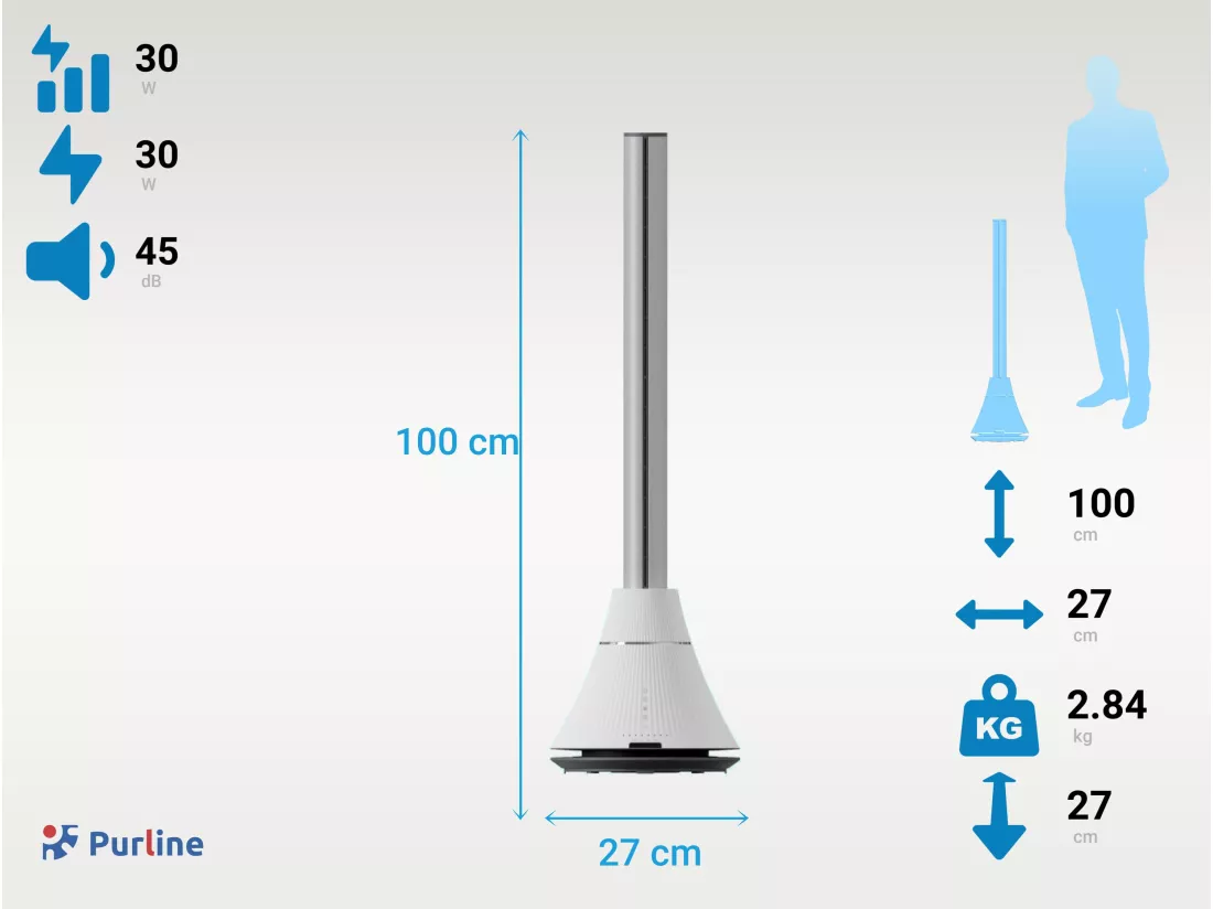 Ventilateur tour 100 ultra-silencieux avec 8 vitesses