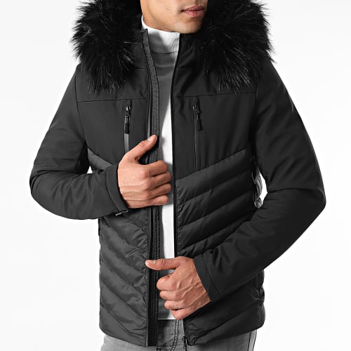 Doudoune Capuche Tech Fitted Avec Fourrure Noir 0029 Noir