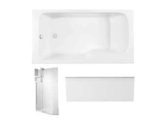 Pack baignoire bain douche 170 x 90 JACOB DELAFON Malice version gauche + tablier en niche + pare bain + étagère pour pare bain
