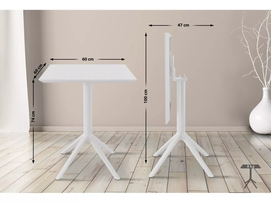Table d'appoint de jardin - carré - Plastique - 60 x 60 cm - Blanc - Sky