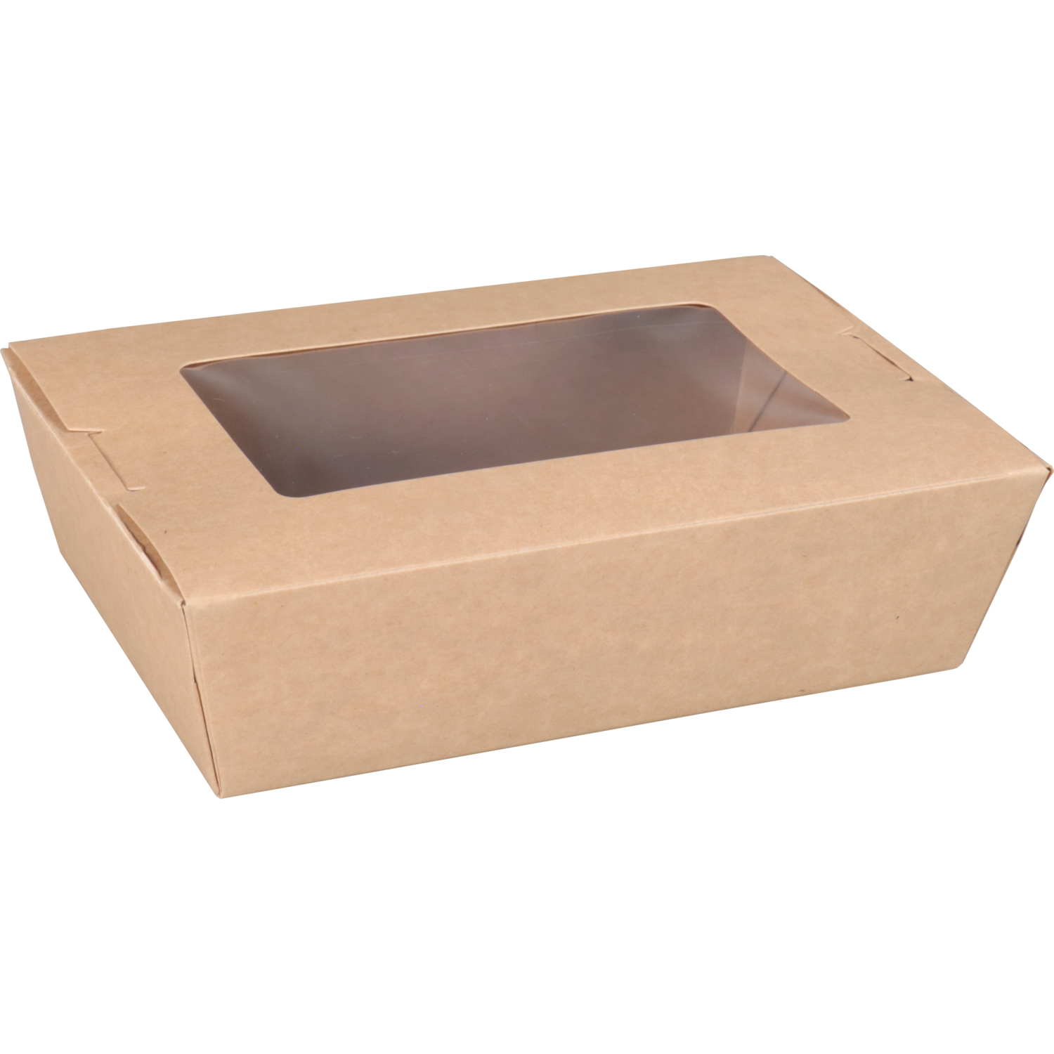 Depa Bak, Karton + PE + PET-coating, met venster, maaltijdbox, 150x100x45mm, bruin