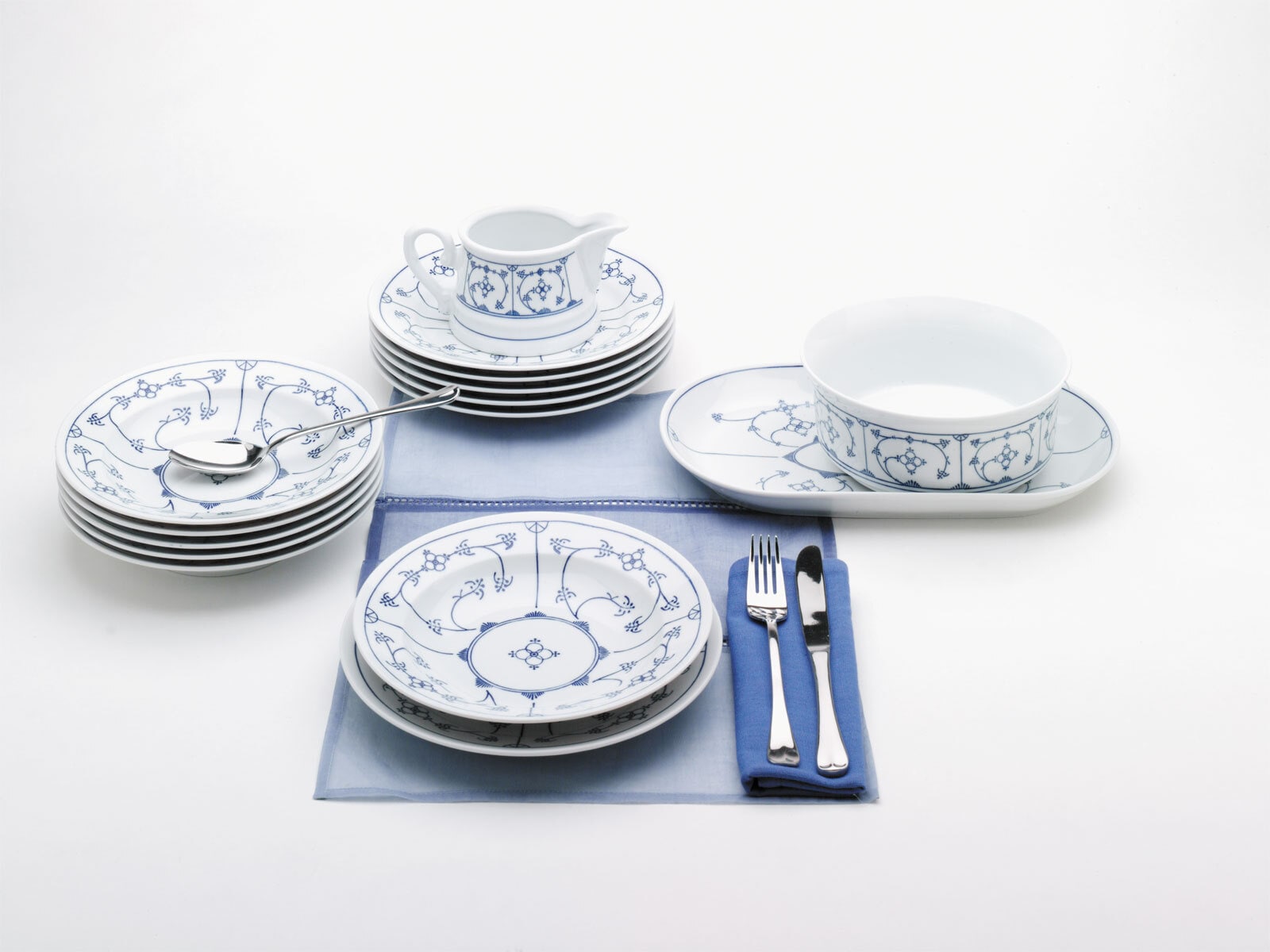 KAHLA Suppenteller TRADITION Blau Saks 6er Set Porzellan weiß/blau