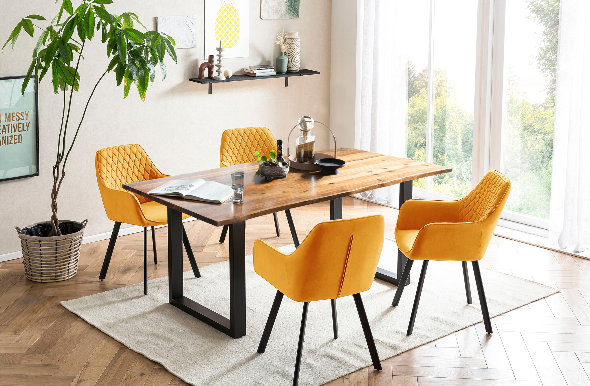 Essgruppe 5 tlg. 160x85 cm Sitzgruppe Massivholz Essstuhl Esstisch Tisch Stuhl