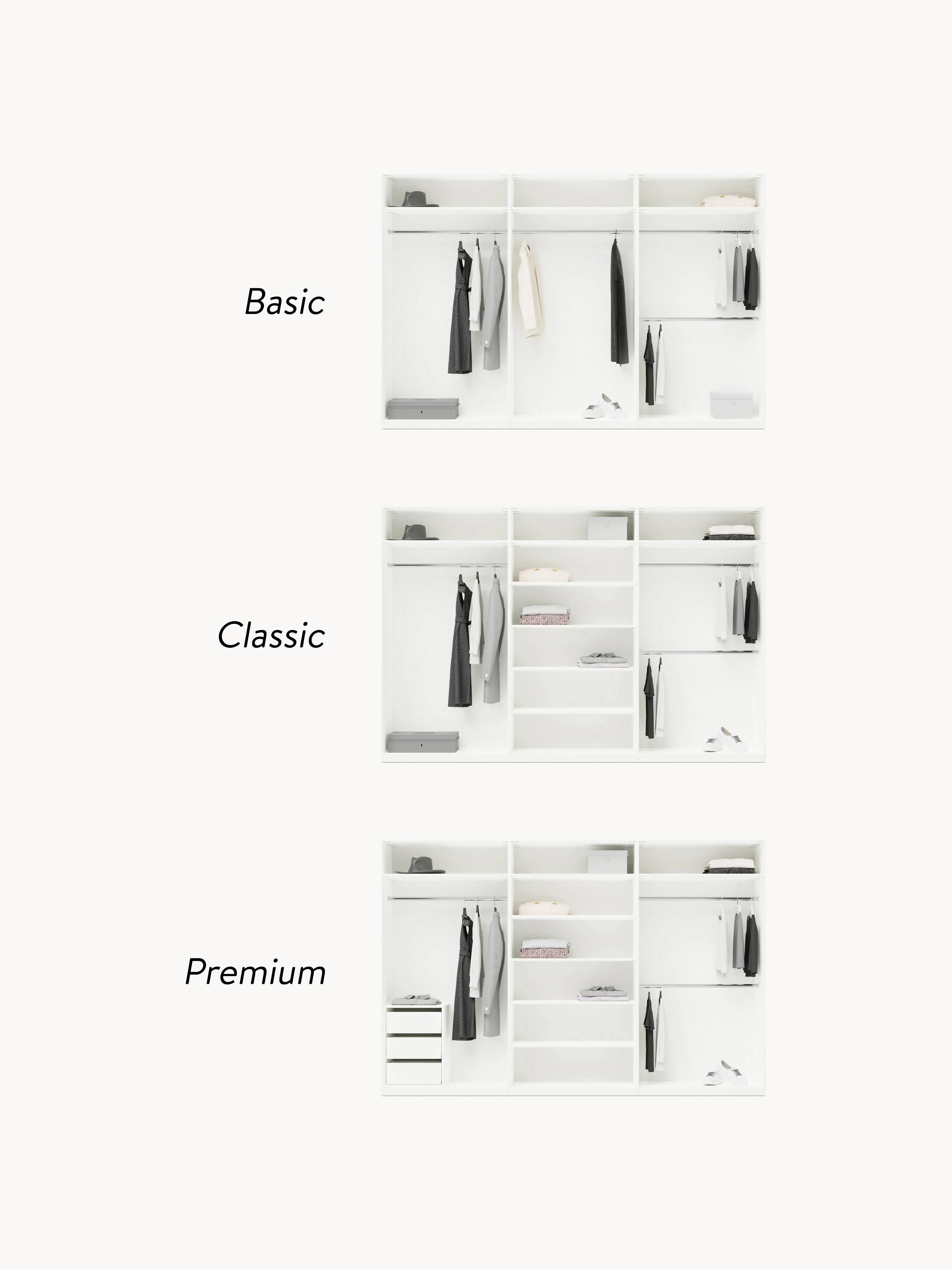 Modulaire draaideurkast Simone, 300 cm breed, diverse varianten