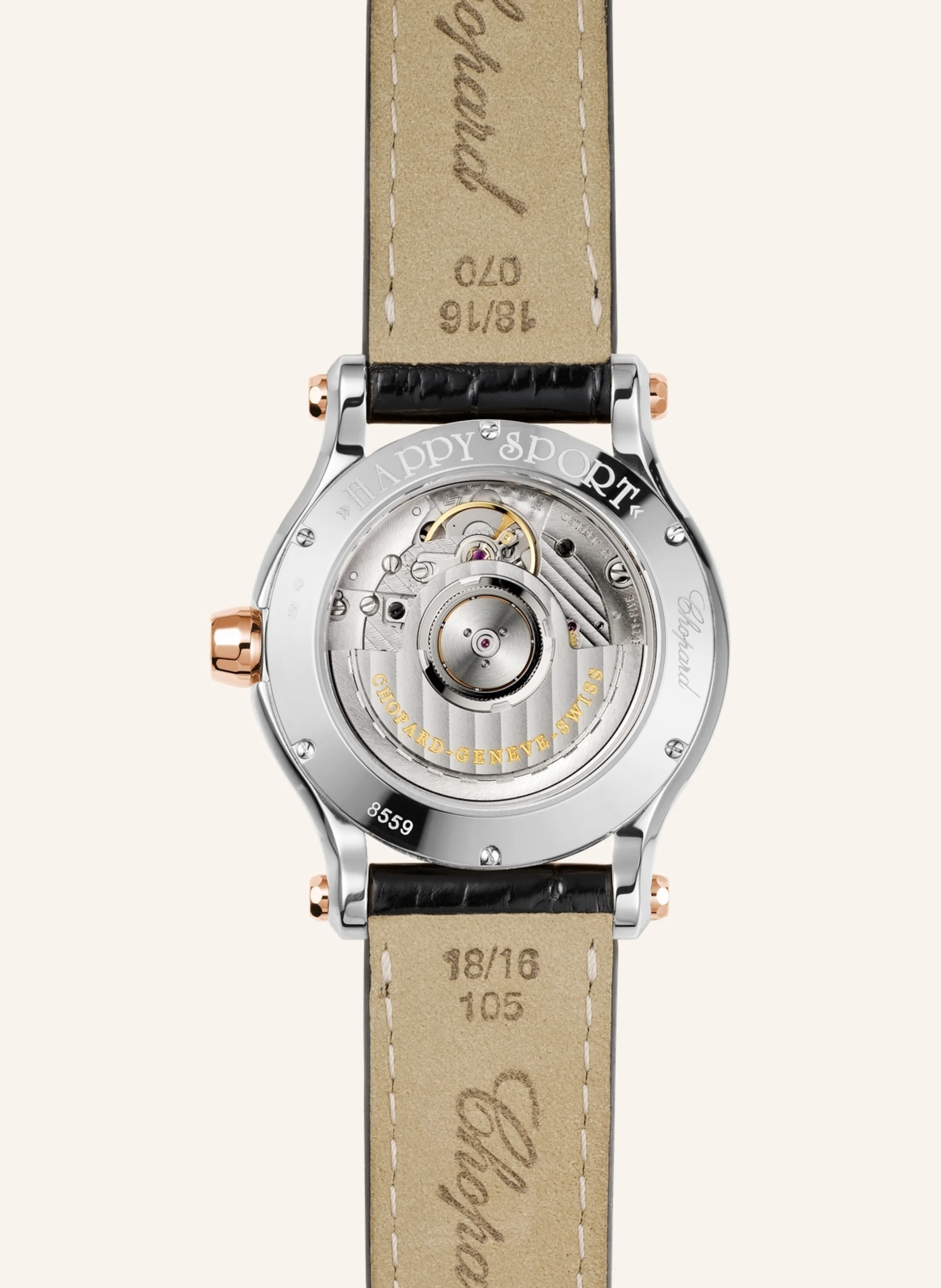 Chopard Uhr HAPPY SPORT Uhr mit 36 mm Gehäuse, Automatik, 18 Karat Roségold, Edelstahl und Diamanten
