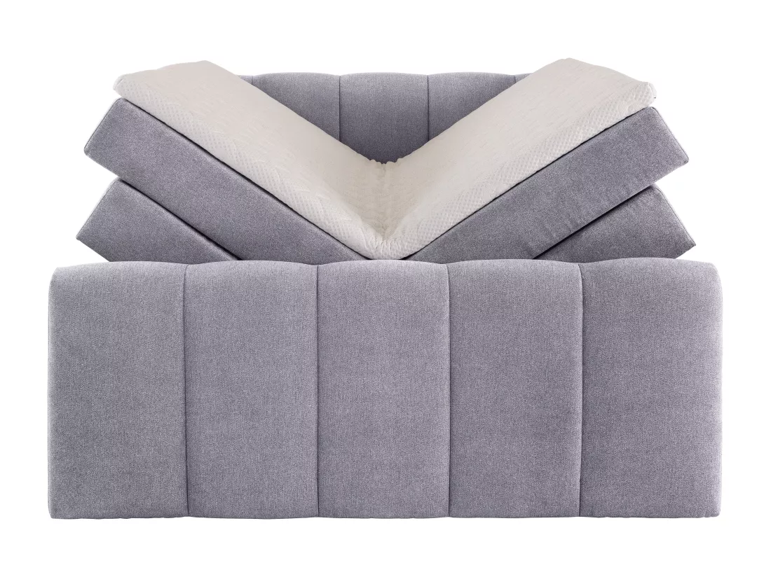 Ensemble complet boxspring tête de lit capitonnée + sommiers coffre + matelas + surmatelas - 160 x 200 cm - Tissu - Gris clair - VERONE II de PALACIO